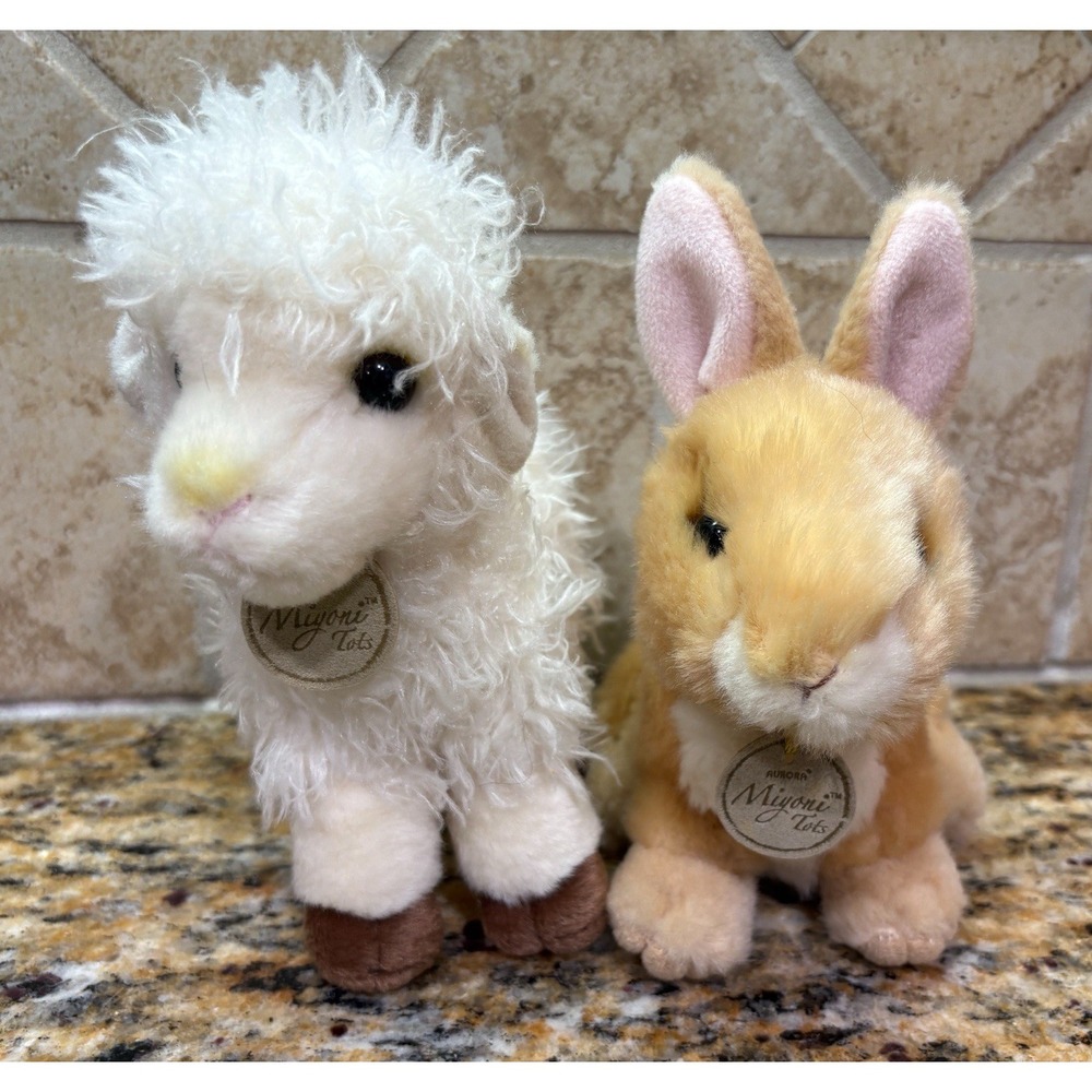 Plush Farm Lamb Sheep Rabbit Bunny Miyoni Aurora Soft Cuddly Lot Of 2